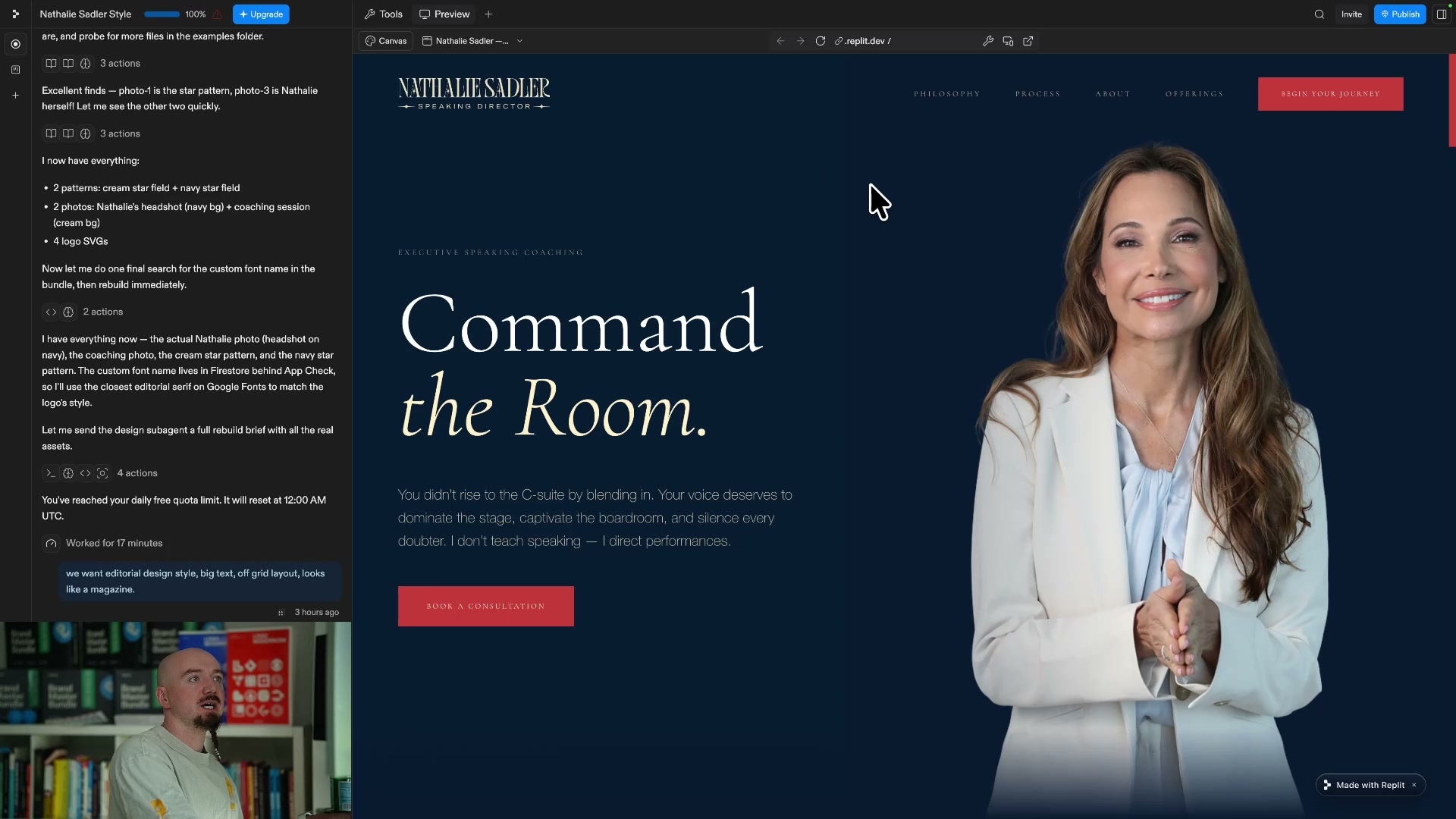 Actual landing page generated by Replit in the AI website builder test