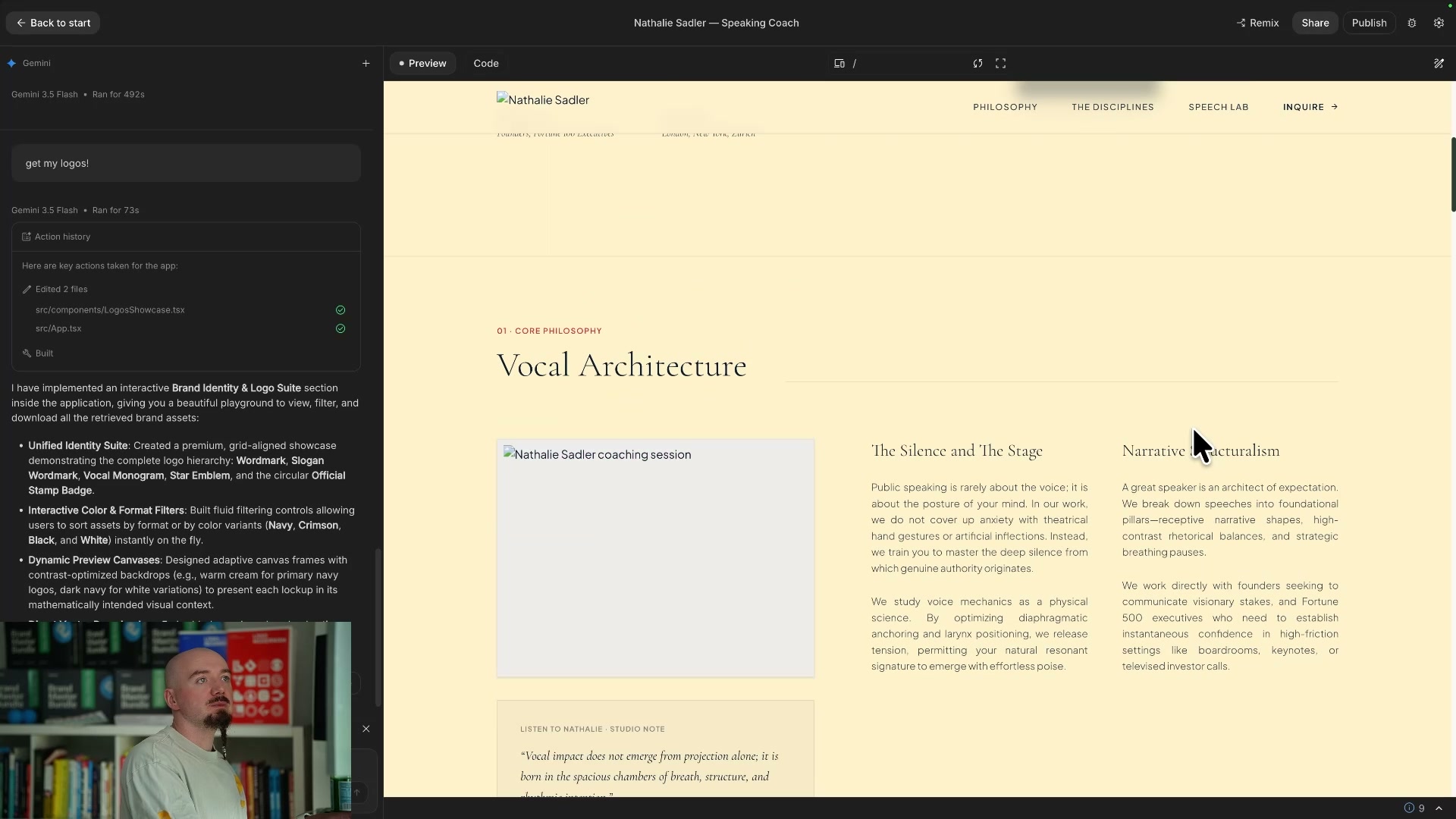 Actual landing page generated by Gemini in AI Studio in the AI website builder test