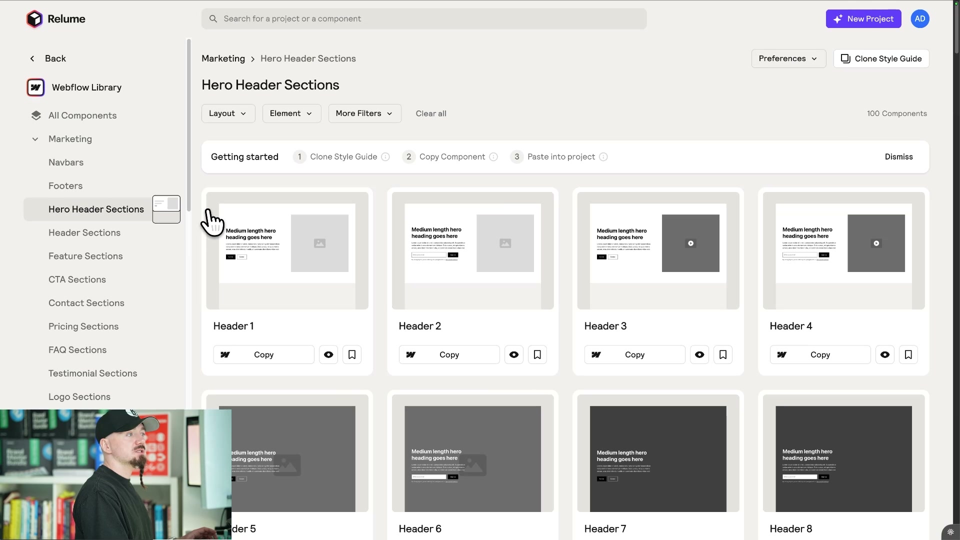 Relume component workflow for AI-assisted Webflow development