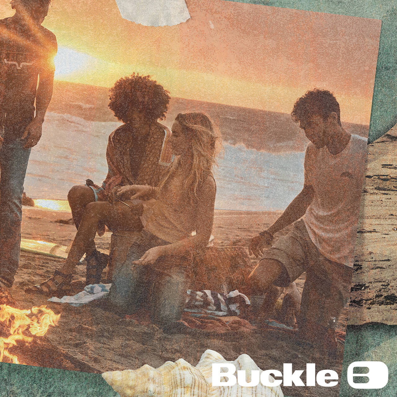 Faded photo of a group of friends on a beach