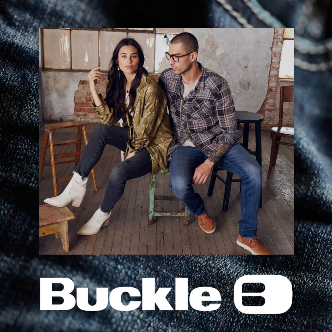 Two models wearing casual Buckle button-up shirts