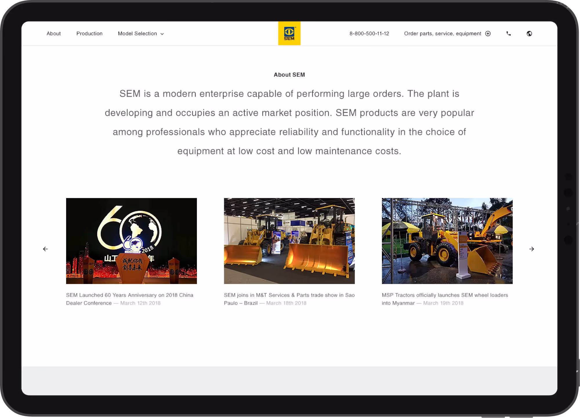 Дизайн корпоративного сайта-каталога компании, производителя специализированной строительной техники SEM | Кейс дизайнера mdh.graphics
