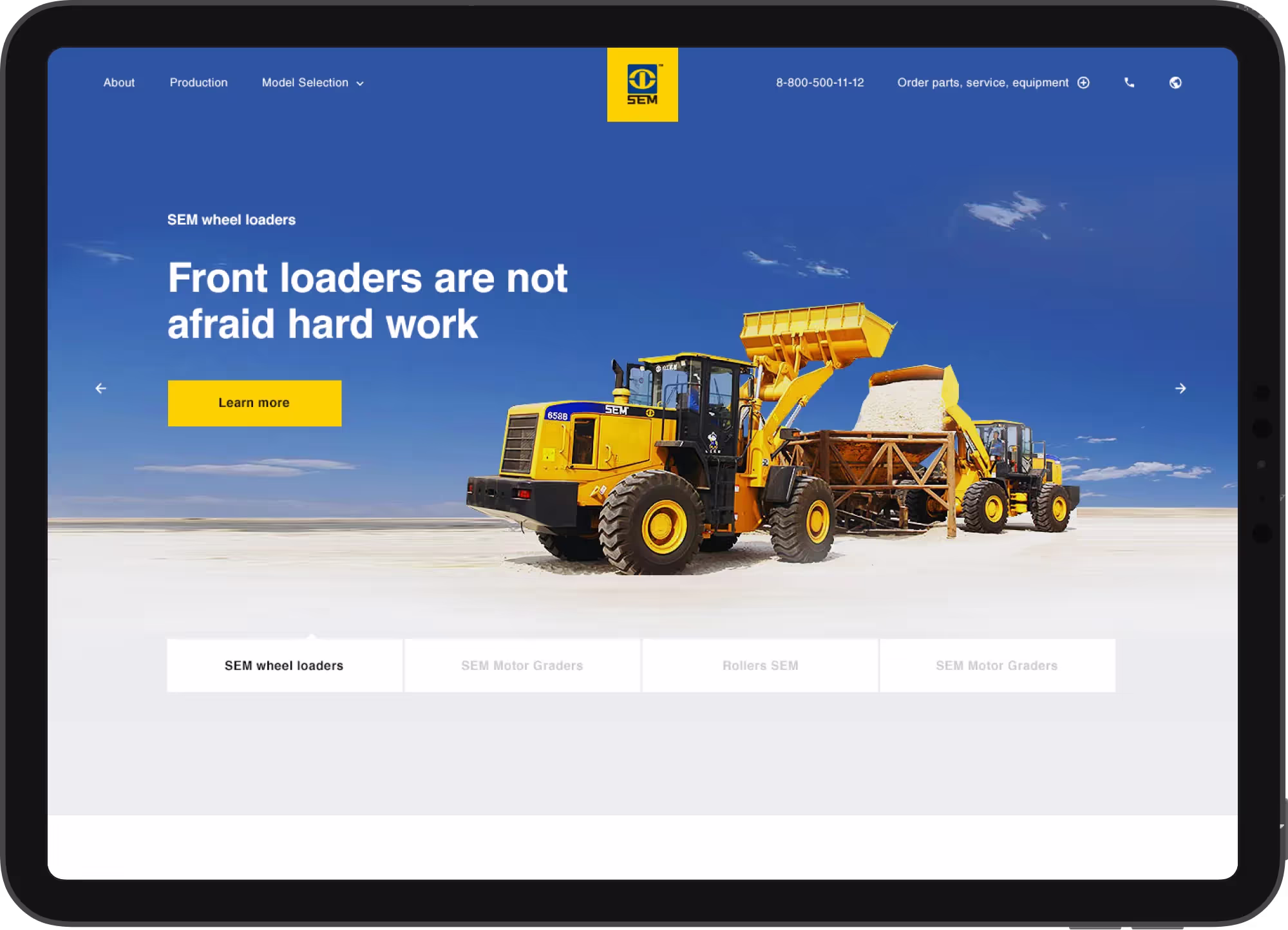 Дизайн корпоративного сайта-каталога компании, производителя специализированной строительной техники SEM | Кейс дизайнера mdh.graphics