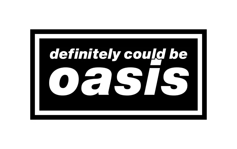 Black rectangular logo with white text reading 'definitely could be oasis' in bold and italic fonts.