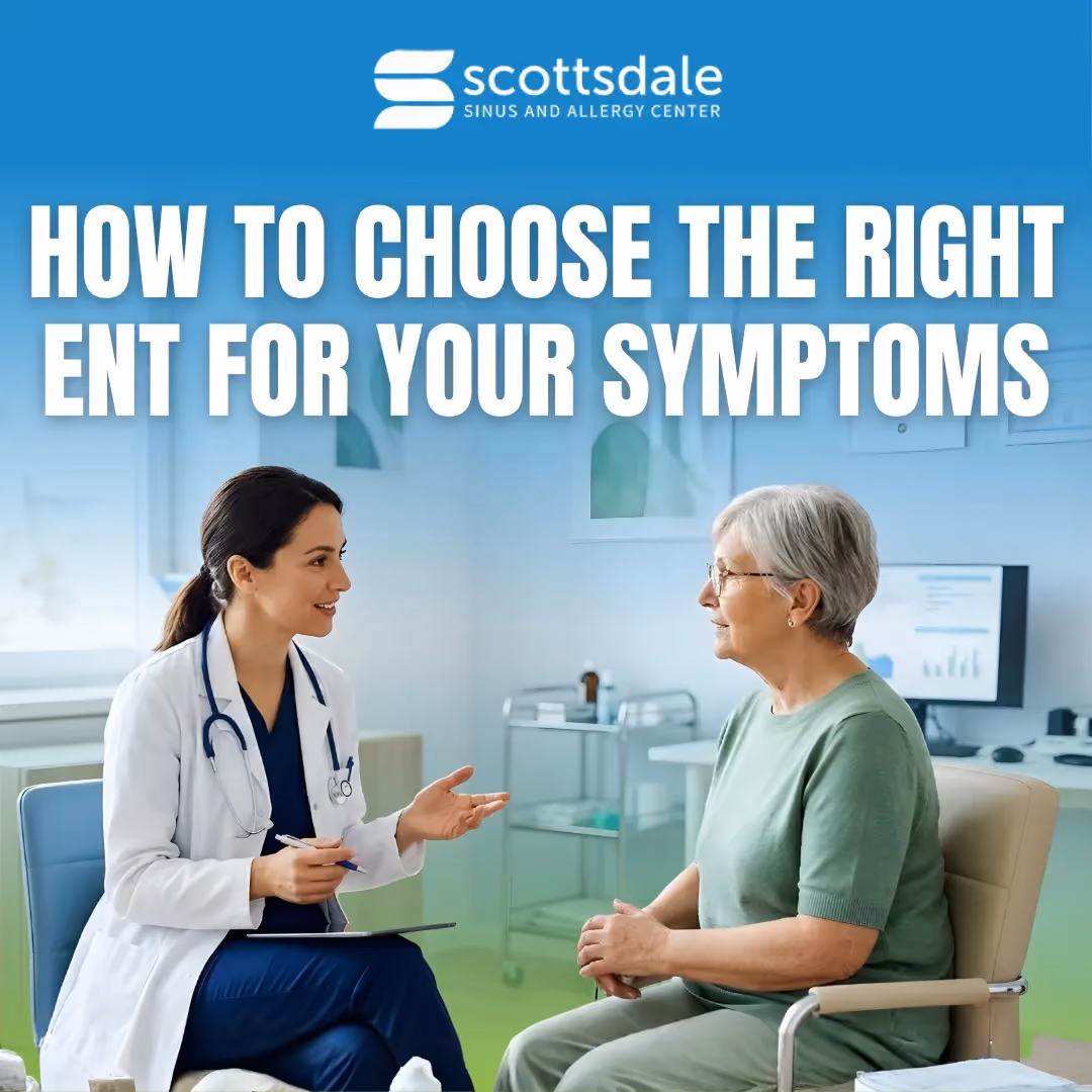 A physician at Scottsdale Sinus and Allergy Center discussing ENT symptoms and care options with a patient during a consultation