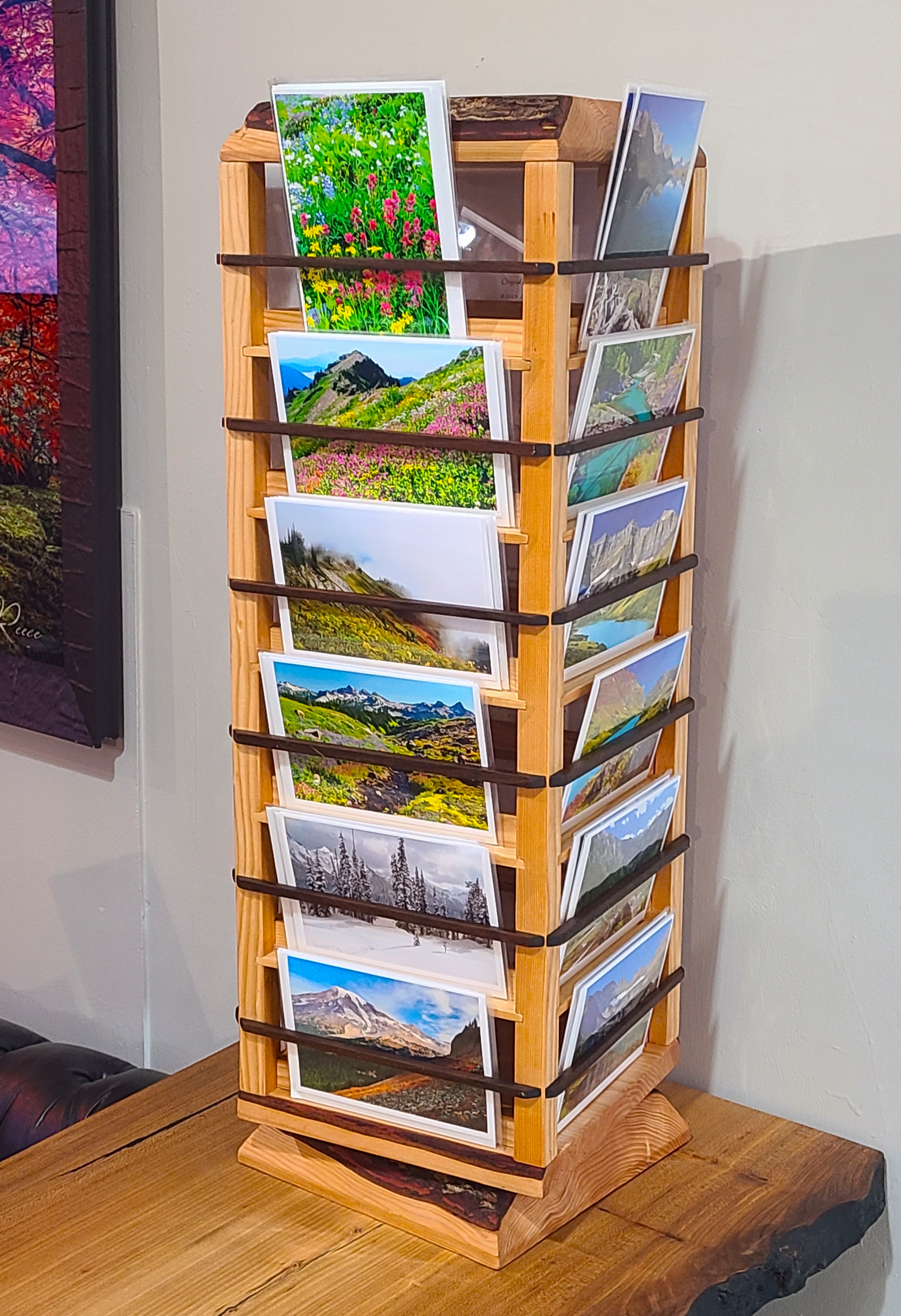 Swiveling Hemlock and Ipe Card Holder. Holds 24 - 5x7 cards. 