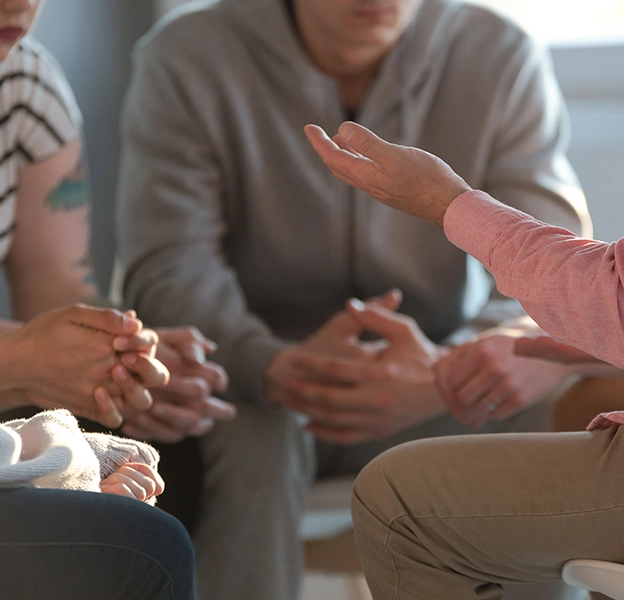 Group therapy discussion at The Hader Clinic about the different treatment modalities at the rehab centre.