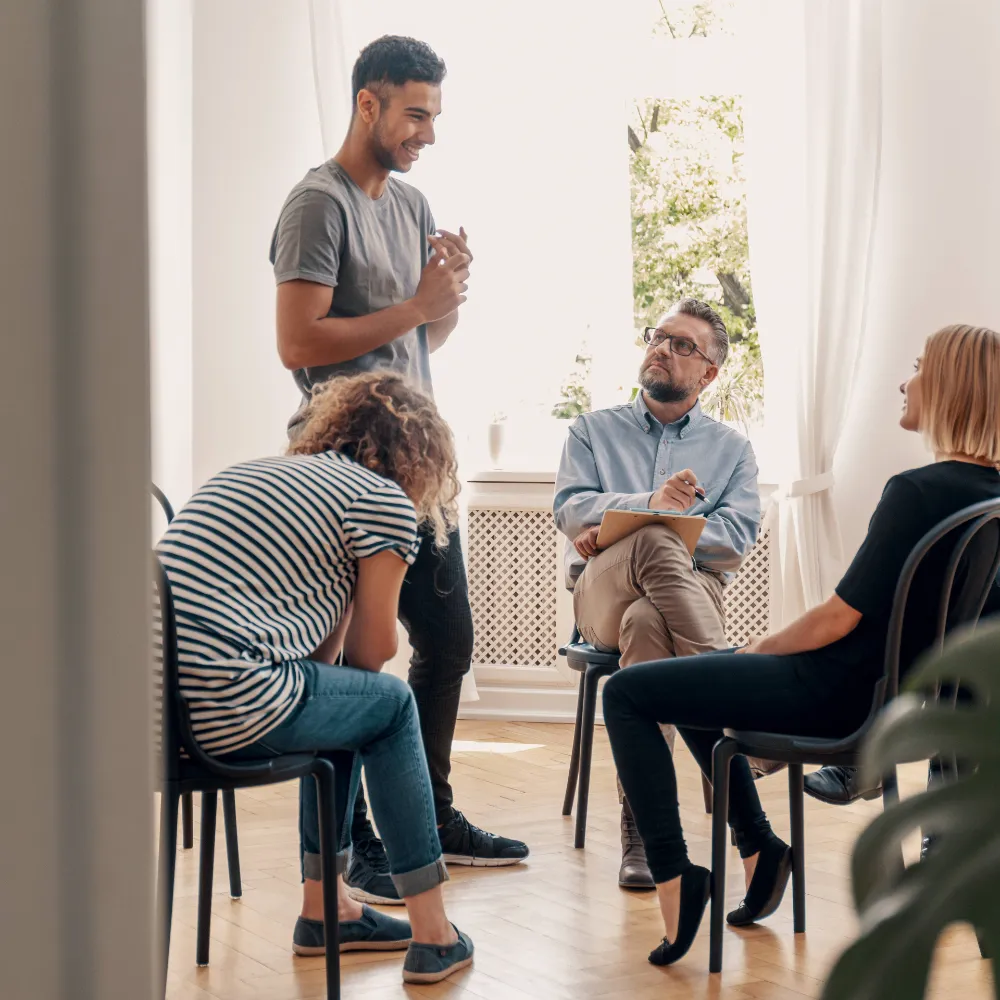 A group therapy session at our residential drug and alcohol rehab centre. Private health insurance can make rehab far more accessible and significantly reduce your out-of-pocket cost.