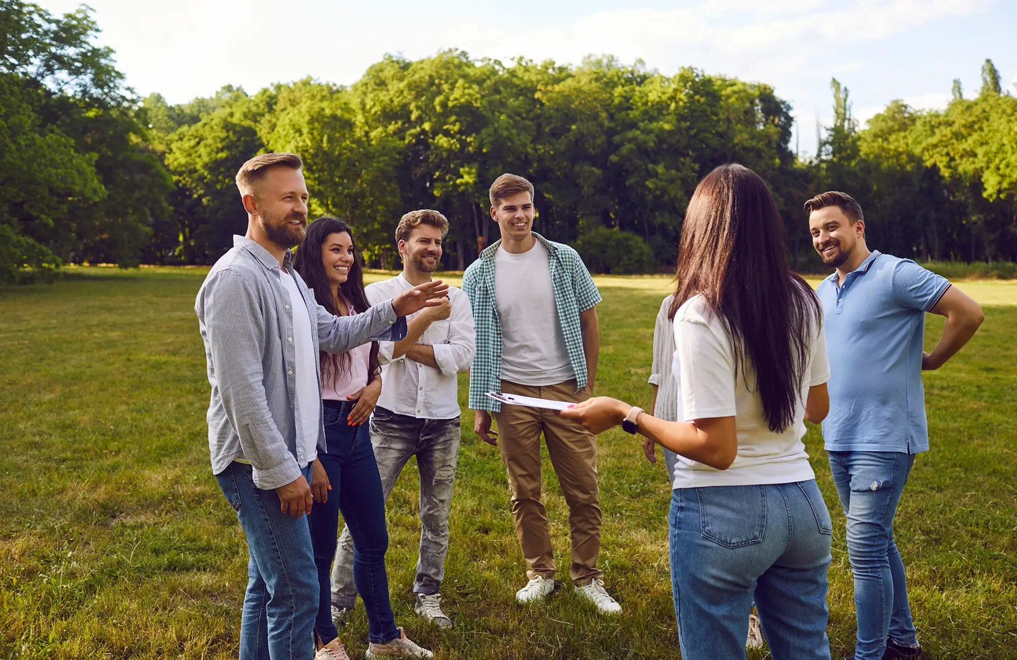 Team enjoying an outdoor meeting