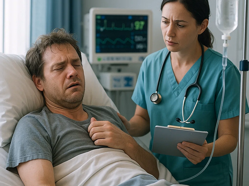 Nurse checking on patient undergoing drug detox treatment.