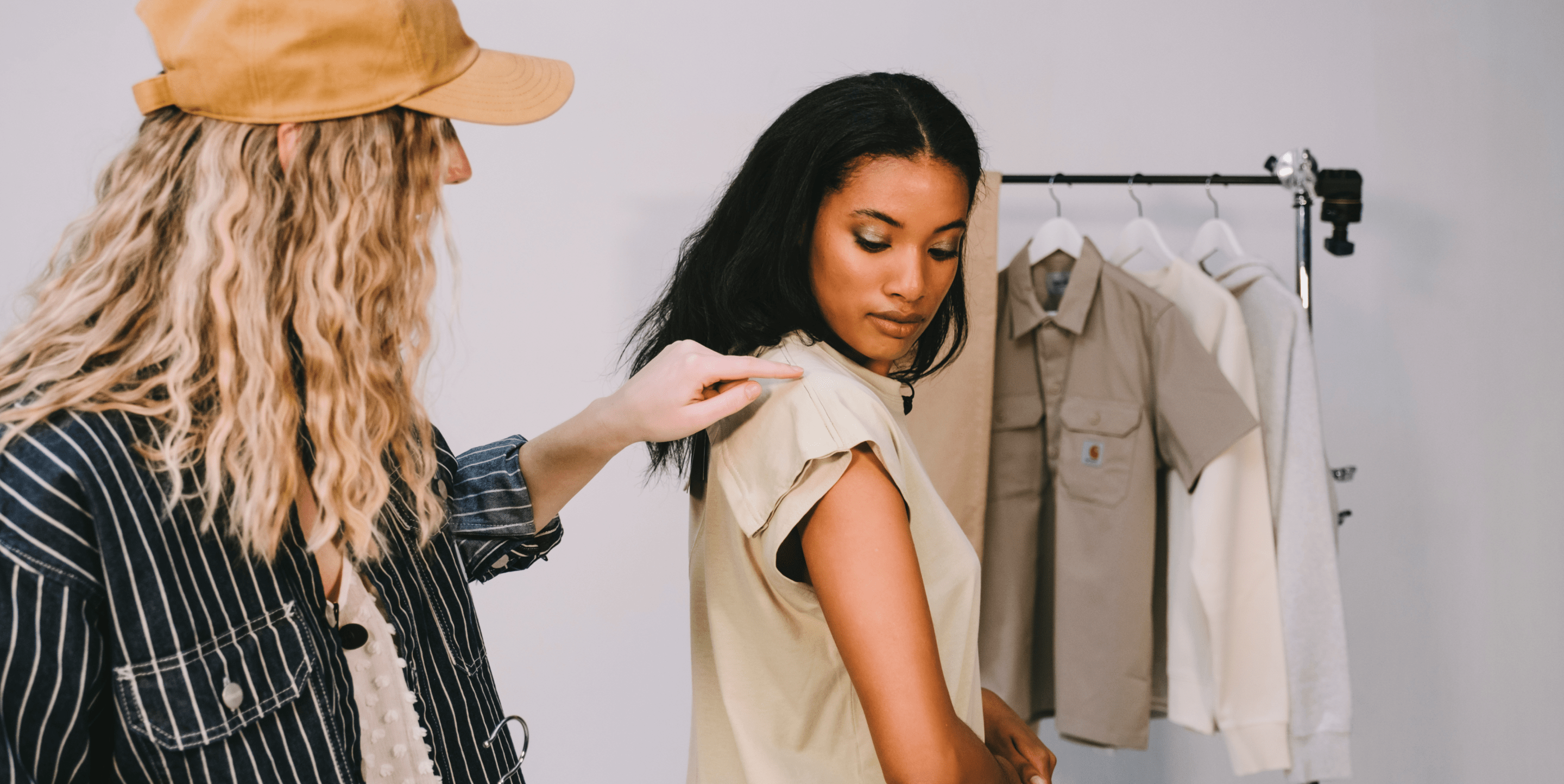 woman getting dressed before live video