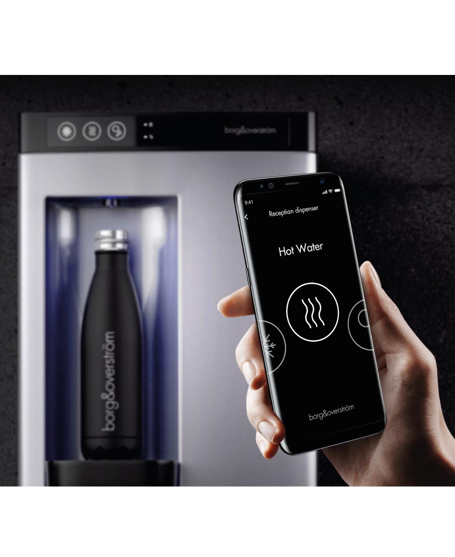 Touchless dispense mobile app used with a Borg & Overström B4 dispenser