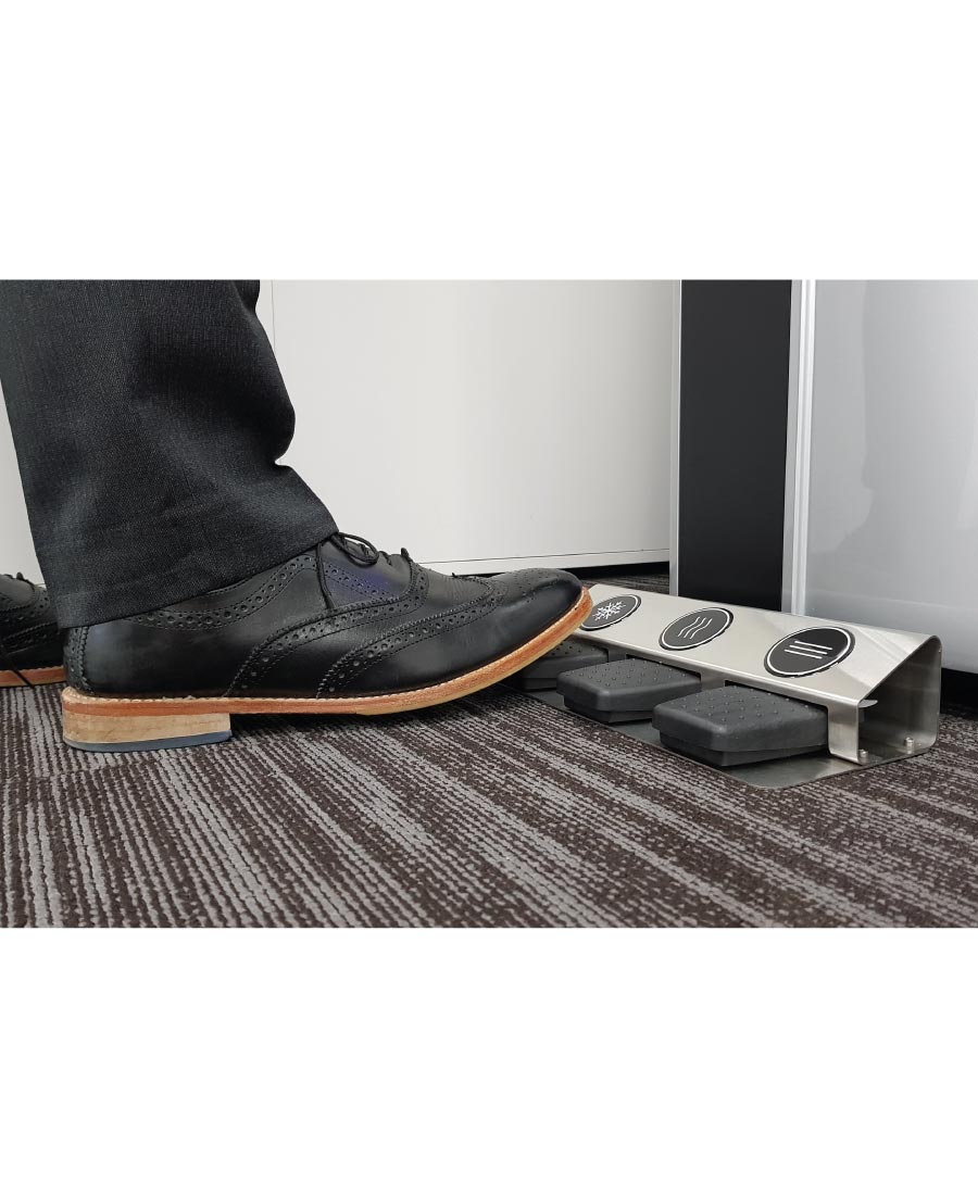 Borg & Overström foot switch being used to dispense water hands-free