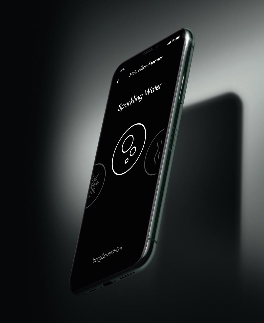 Borg & Overström touchless dispense app on a smartphone screen
