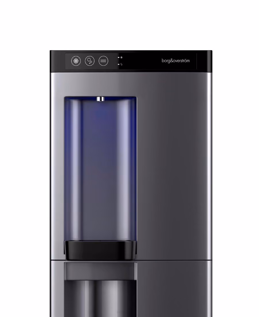 Close-up of the dispense area on the Borg & Overström B4 in silver
