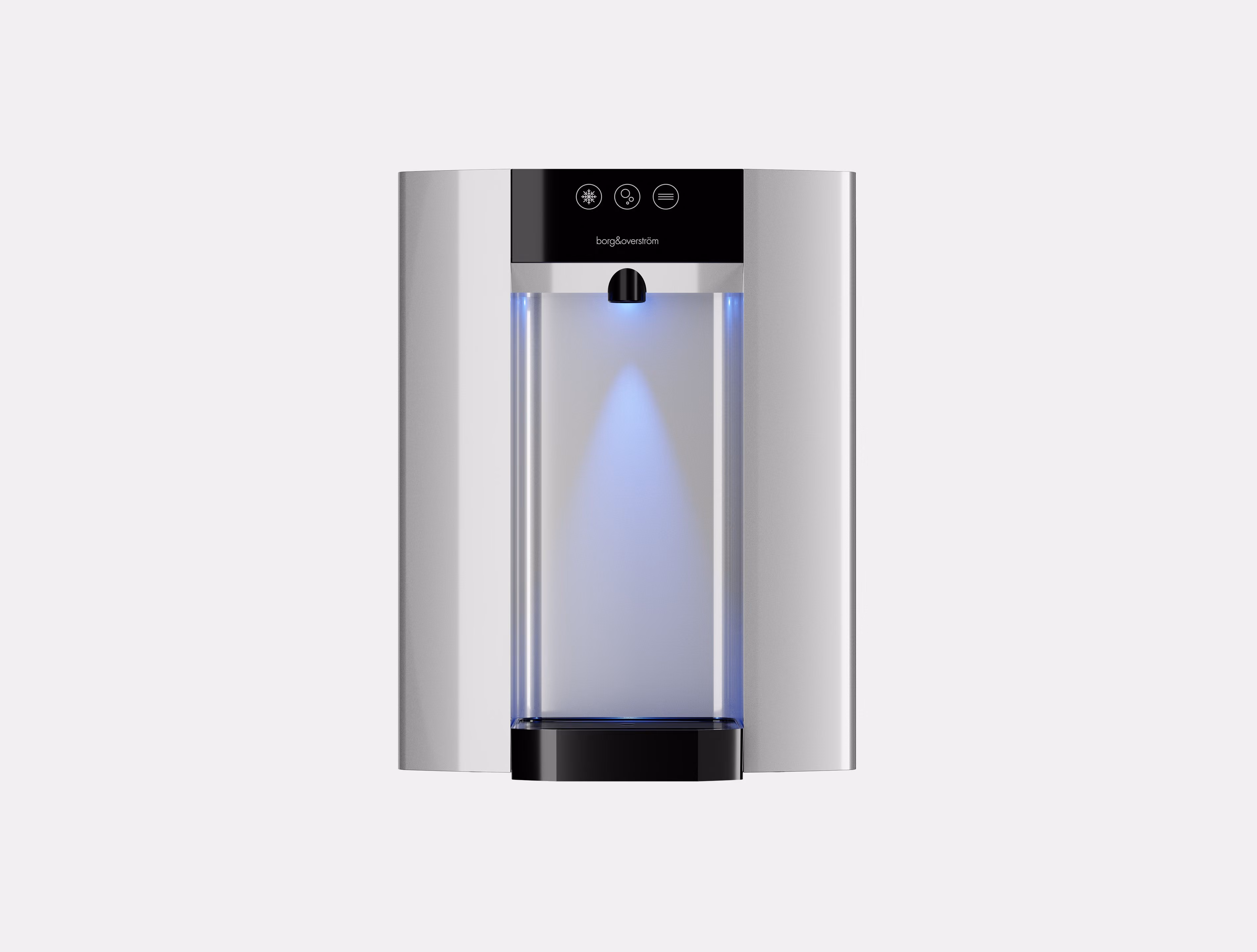 Borg & Overström E4 water dispenser in silver, front view