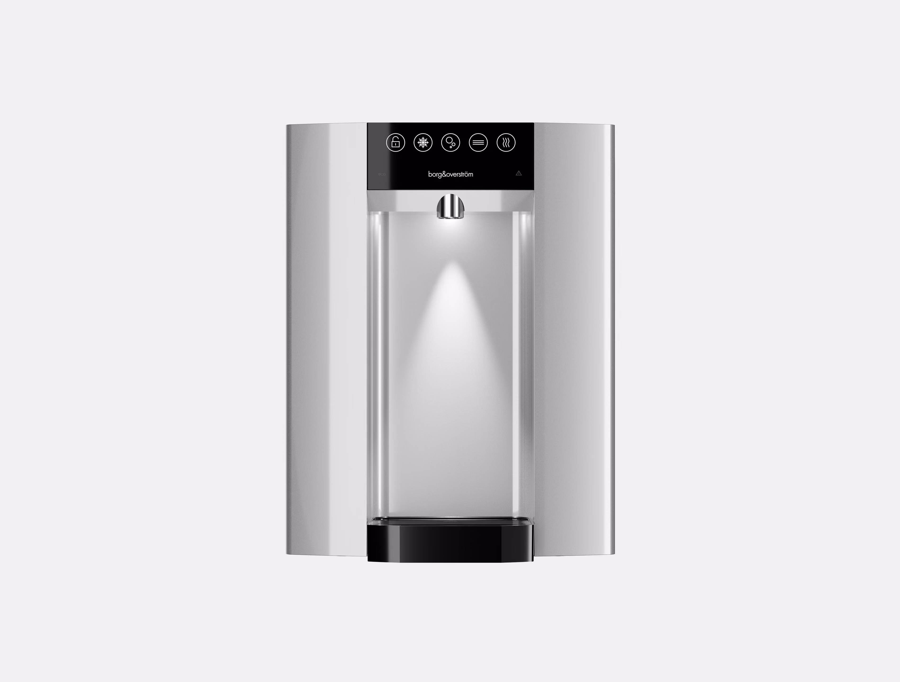 Borg & Overström E6 water dispenser in silver, front view