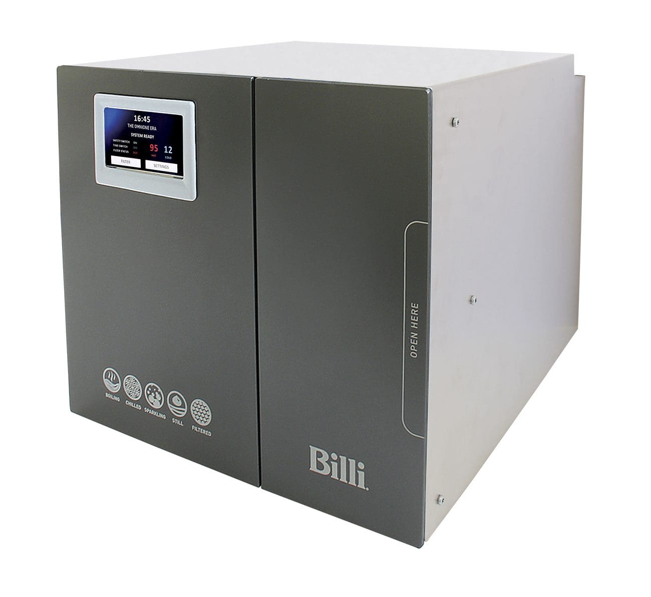 Billi OmniOne Pro60 under-counter unit, angled view showing the display screen
