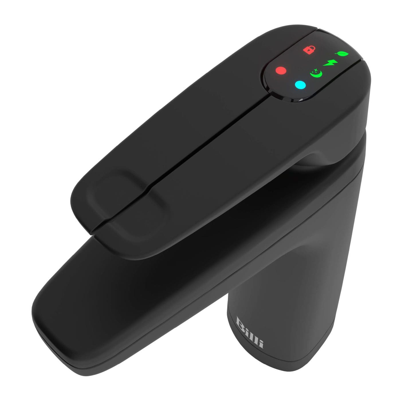 Close-up of the Billi XL levered dispenser in matte black, with LED indicator lights