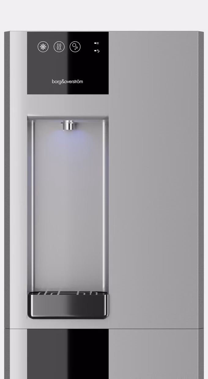 Borg & Overström B3 water dispenser in silver, front view