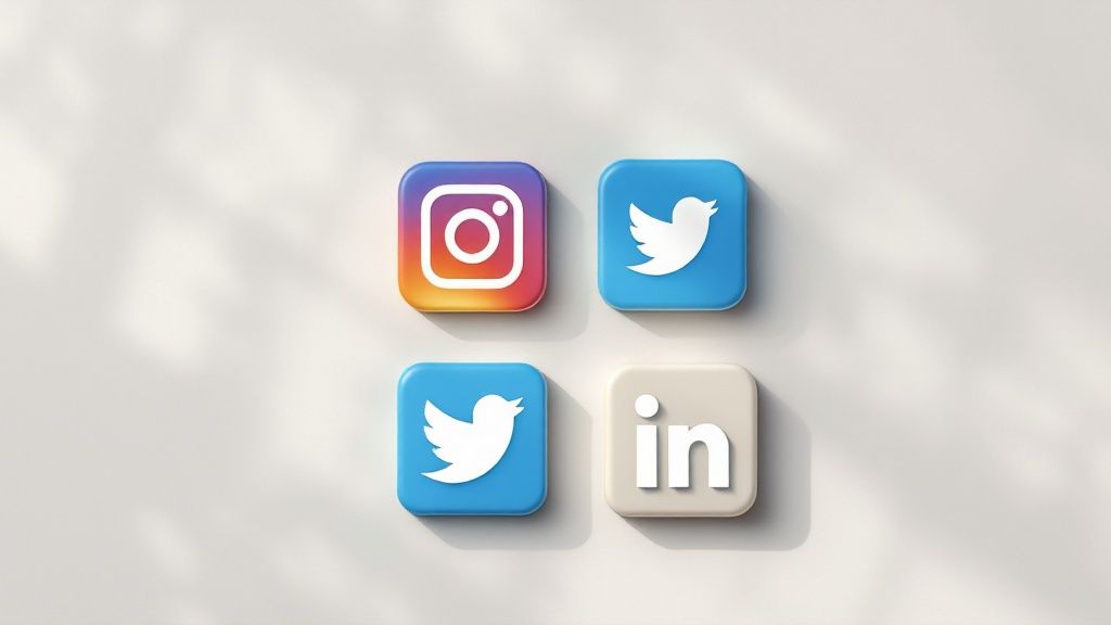 A person using a calculator with financial charts and social media icons in the background.