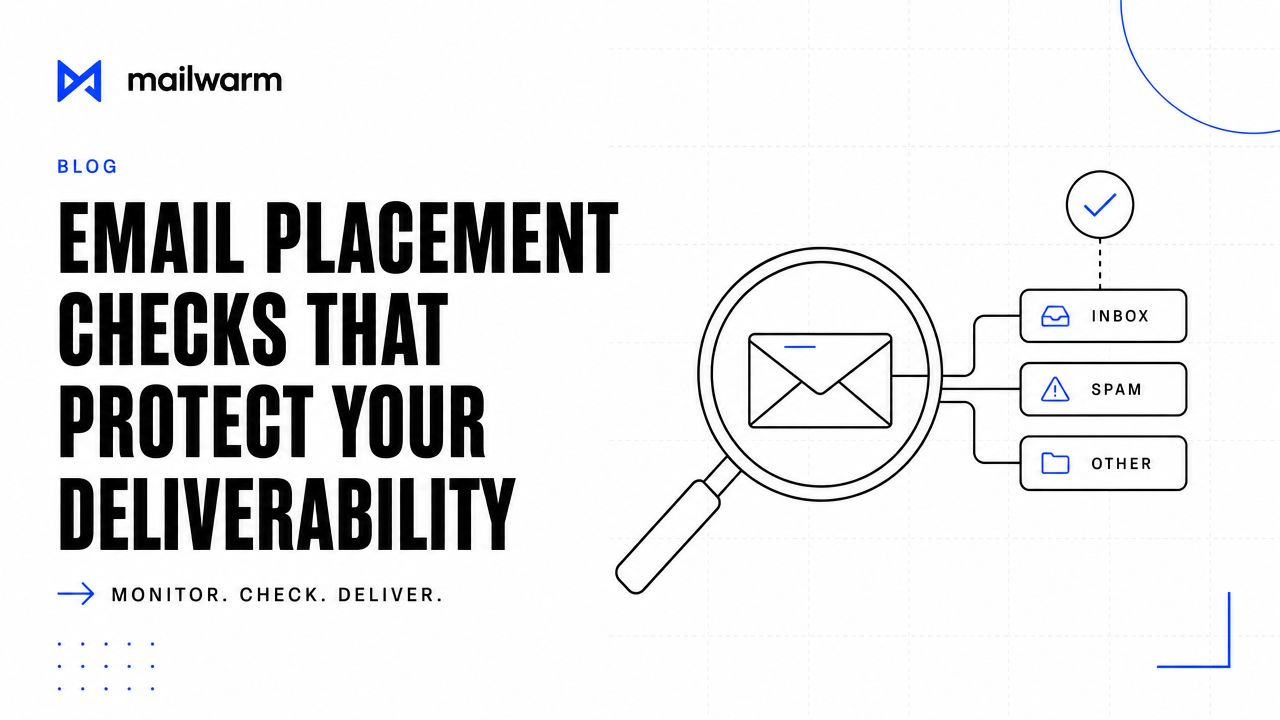 A conceptual graphic illustrating email deliverability with a magnifying glass examining messages sent to inbox, spam, or other folders.