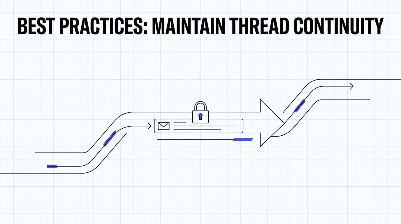 A diagram illustrating the concept of maintaining email thread continuity using a secure message flow icon.