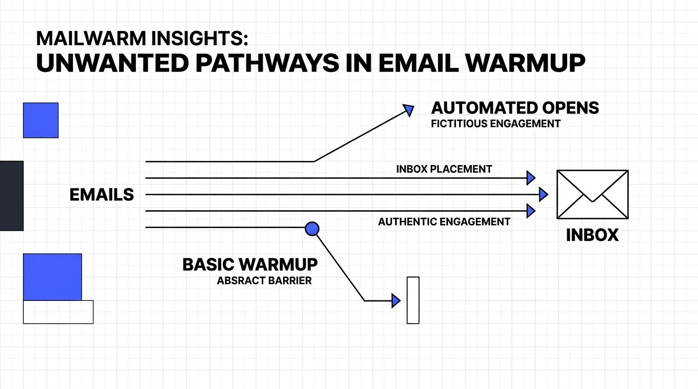 A diagram illustrating email pathways, showing automated opens versus inbox placement and authentic engagement processes.
