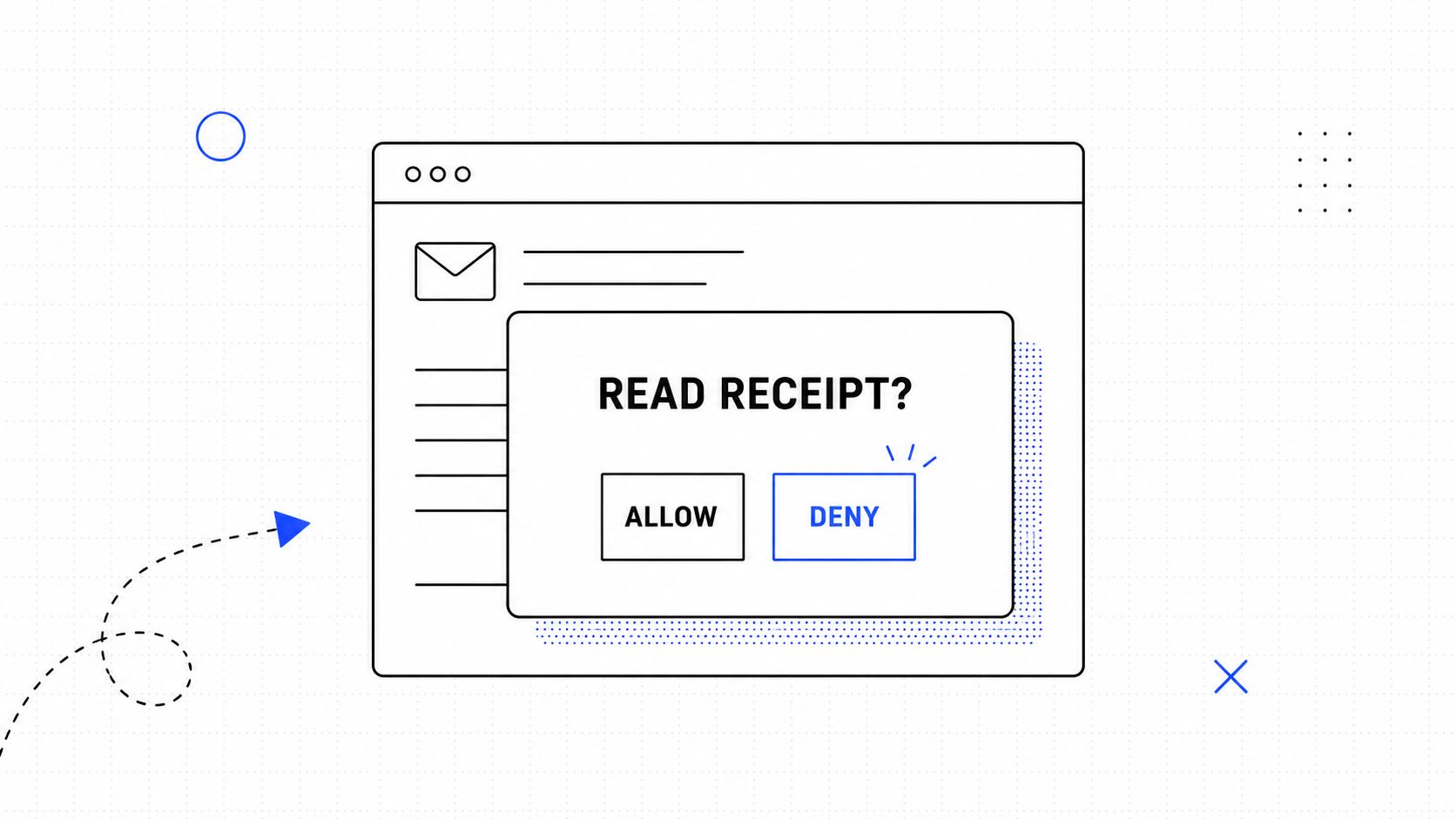 A minimalist digital illustration showing a pop-up window asking permission to send a read receipt for an email.