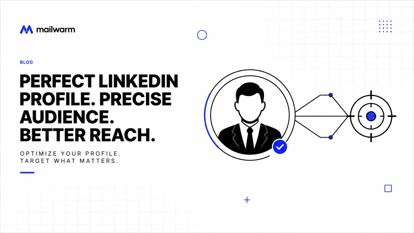 A professional graphic featuring a business person icon connecting to a target symbol on a grid background.
