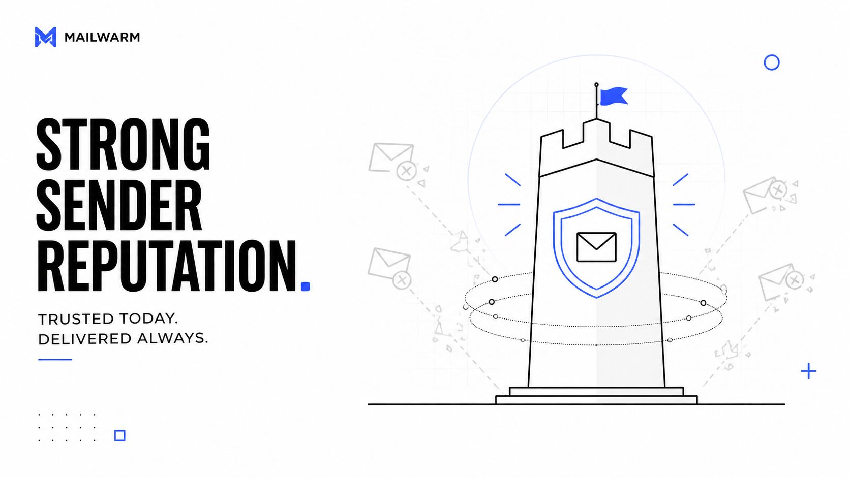 A digital graphic depicting a secure castle tower icon representing strong email sender reputation and deliverability.