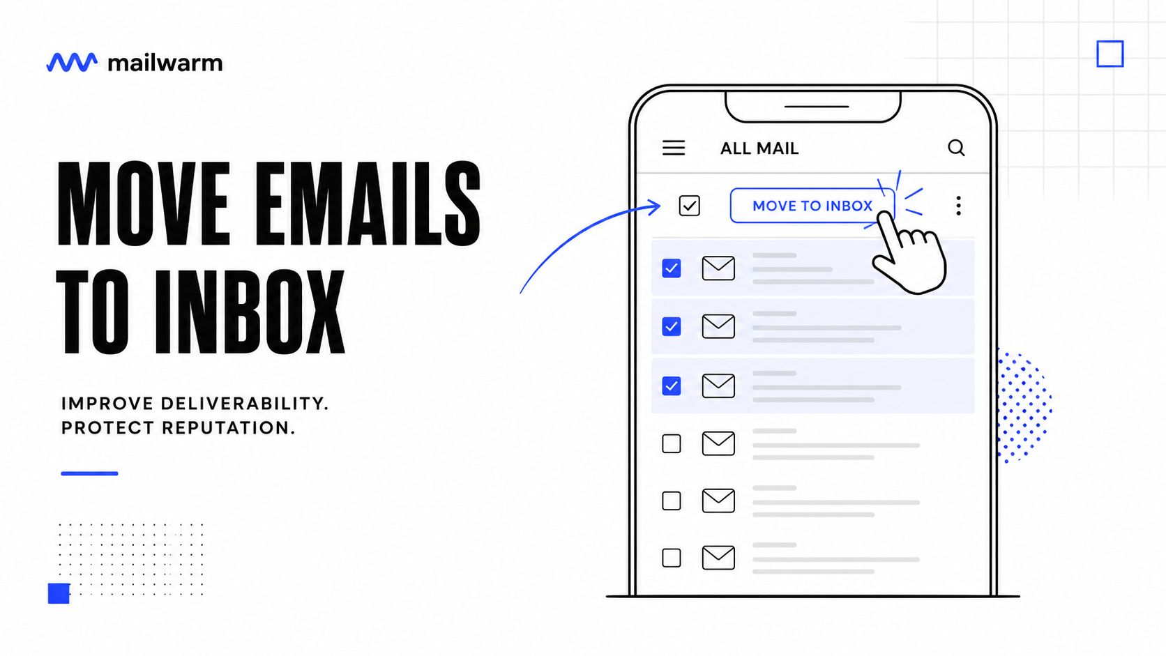 A smartphone illustration showing how to move archived emails back to the inbox to improve email deliverability.