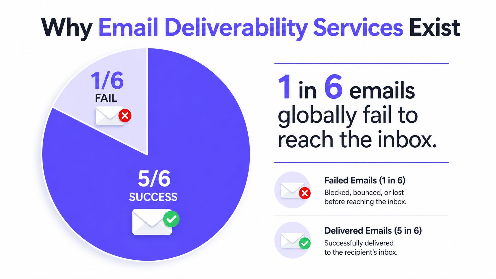 A pie chart illustration showing that one in six emails globally fail to reach the inbox.