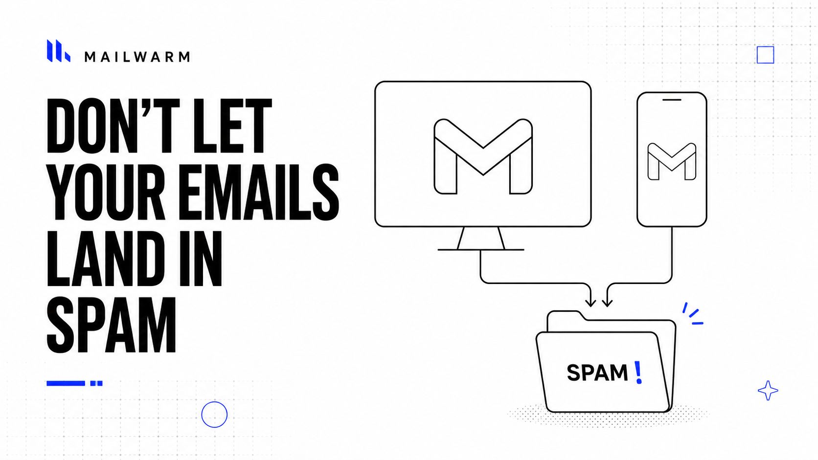 An illustration showing emails moving from a computer and phone directly into a spam folder icon.