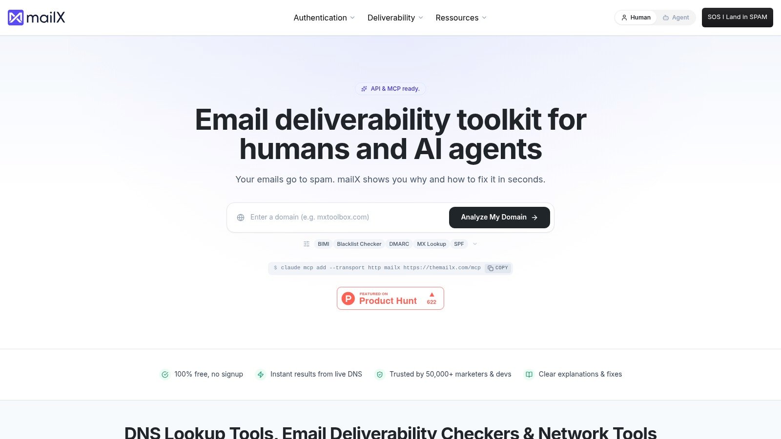 MailX website homepage
