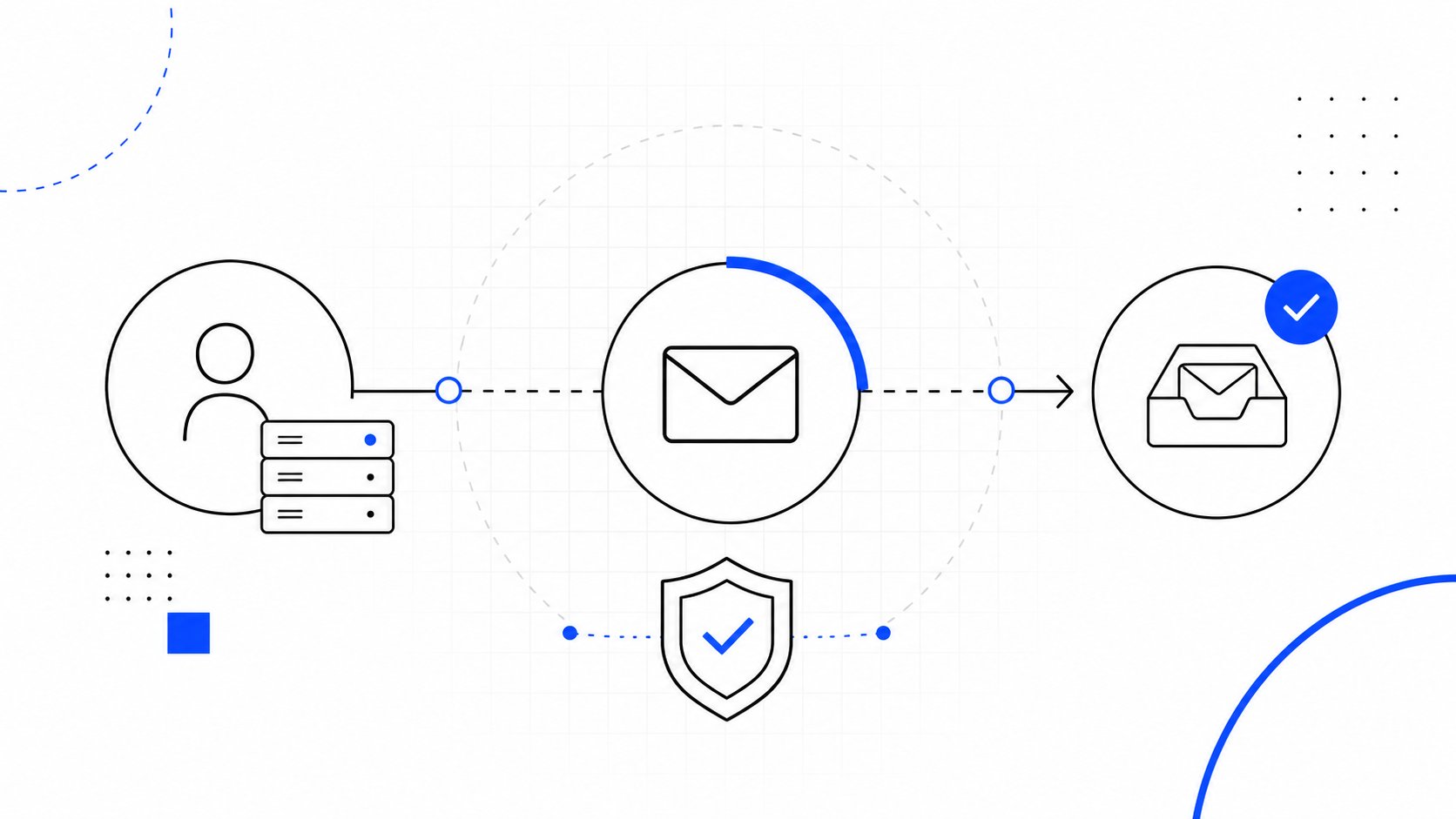 A professional email deliverability concept illustration showing a business sender regaining mailbox provider trust, wit