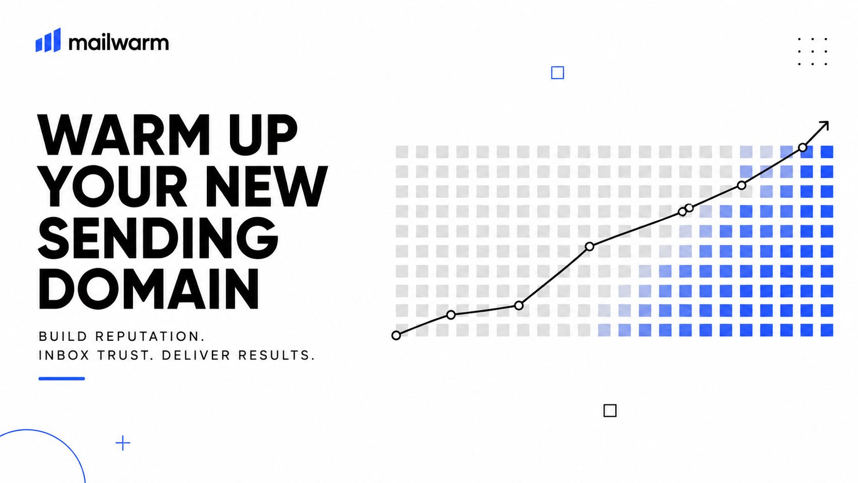A graphic for Mailwarm showing a rising trend line over a grid, symbolizing email domain reputation growth.
