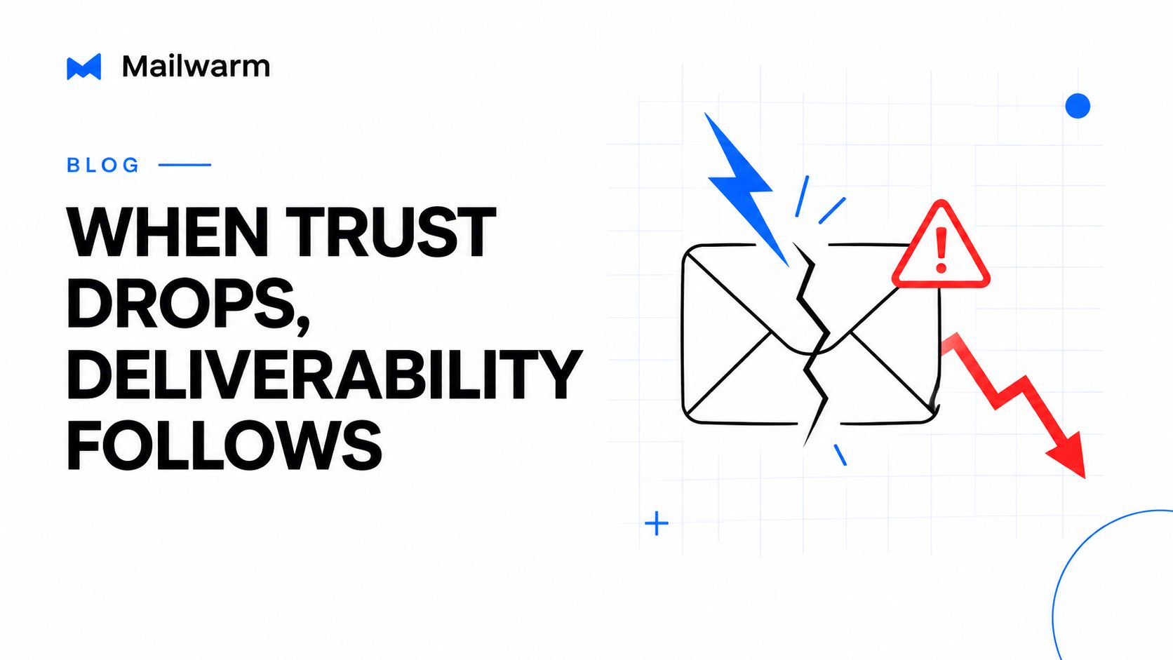 An illustration of a broken email icon with a red warning sign and a downward trending graph.