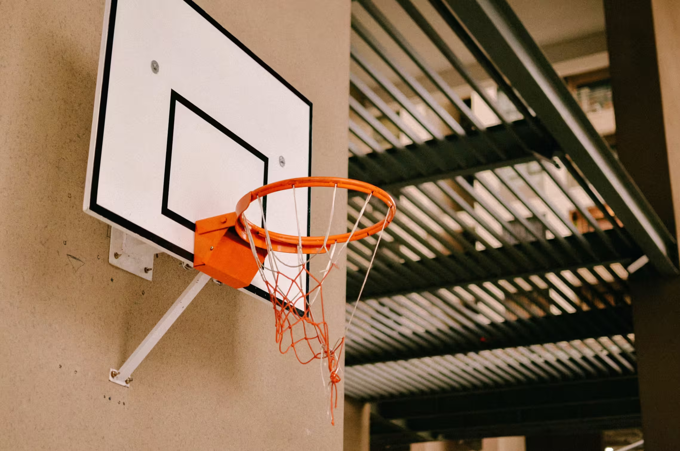 basketball hoop installed in a company courtyard