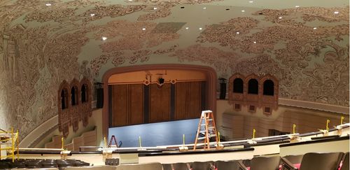 Acoustical Plaster in Historical Renovation project with mural painted directly onto finish