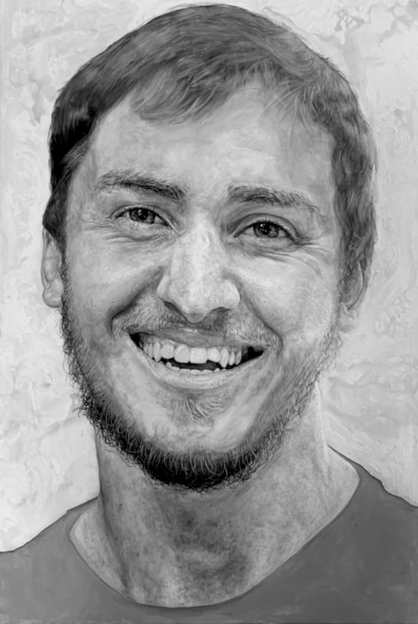 Photorealistic portrait in black and white of a young man