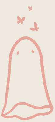 A cute ghost looks up at a swarm of butterflies over their head