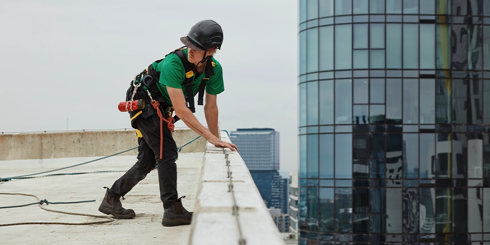 Setting up for a commercial building facade clean