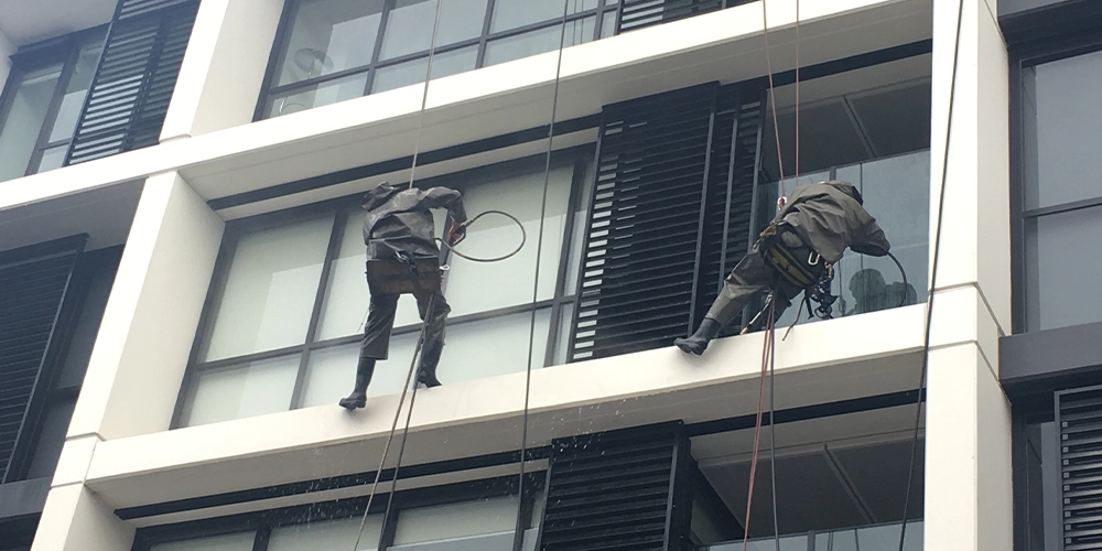High-Rise Window Cleaning Experts at Work