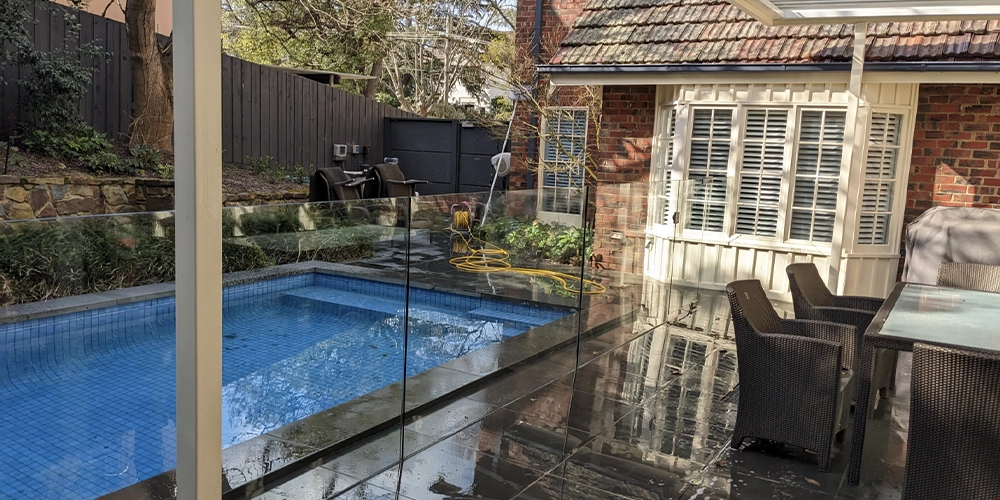 Cleaning poolside outdoor deck