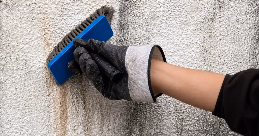 Close-up of graffiti being removed from a textured wall in Templestowe.