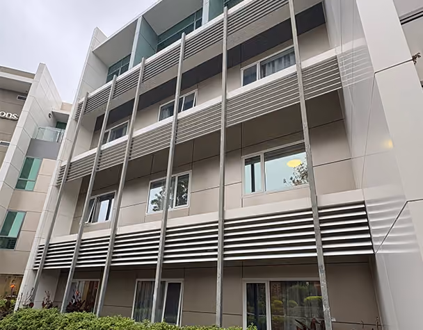 Exterior view of the premium retirement complex following professional window and façade cleaning.