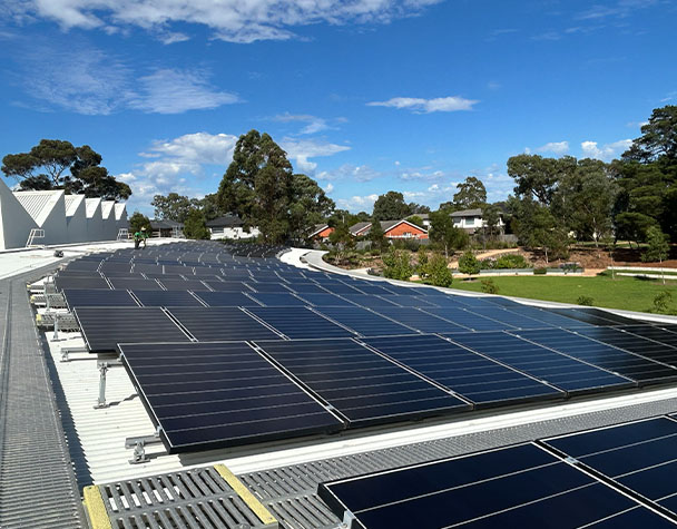 Large rooftop solar panel array at a commercial property in Nunawading after professional solar panel cleaning.