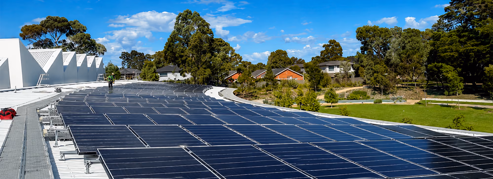 Large rooftop solar panel array at a commercial property in Nunawading after professional solar panel cleaning.