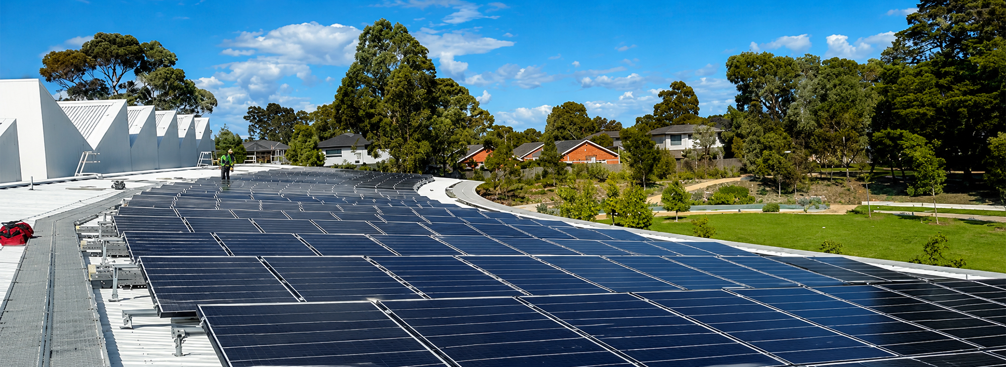 Large rooftop solar panel array at a commercial property in Nunawading after professional solar panel cleaning.